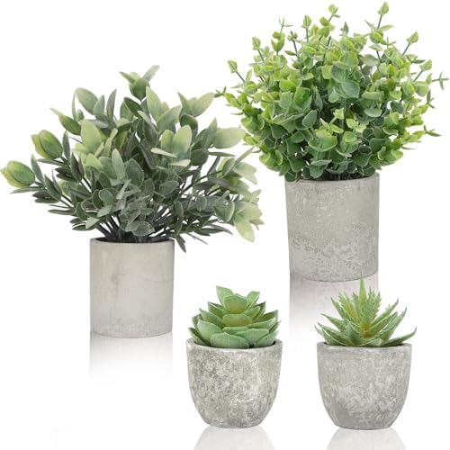Lemonfilter 4 Pack Mini Potted Fake PlantsSmall Eucalyptus