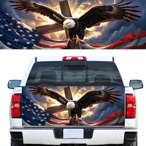 Image of Truck Tailgate Wraps Decals - 66x23.6 in American Eagle Flag Tailgate Graphics for Trucks Pickup Personalized Decoration, Patriotic Sticker Decal