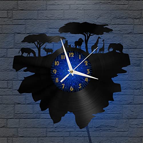 VCSFR Horloge Murale en Vinyle décor Animal Africain, Horloge Murale silencieuse et sans tic-tac alimentée par Batterie pour Cuisine Maison Salon Chambre école...