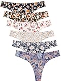 Wealurre Women's Microfiber Low Rise No Show Thong Pantie(FLOWER,M)