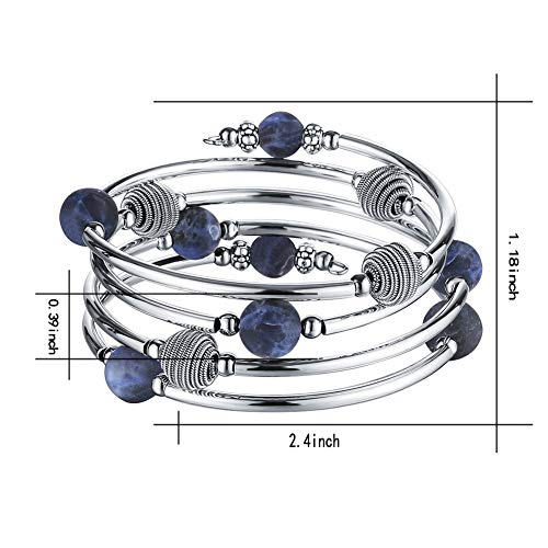 PEARL&CLUB Beaded Chakra Bangle Turquoise Bracelet - Fashion Jewelry Wrap Bracelet with Thick Silver Metal and Mala Beads, Birthday Gifts For Women3