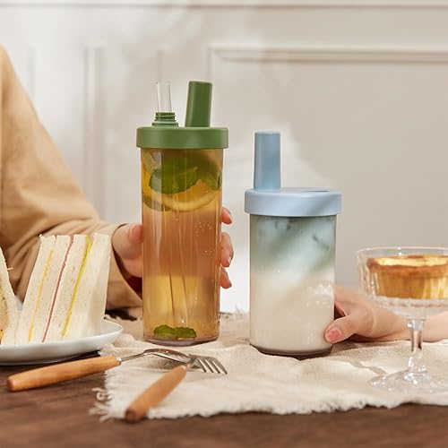 Miniatura 6 de Vaso clásico de 3 generación, con dos popotes, utilizado para la vida diaria, sin BPA, a prueba de fugas, ligero, 24 onzas, azul