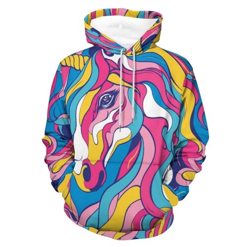 Sweat à capuche licorne arc-en-ciel unisexe taille S pour style décontracté