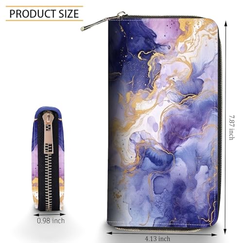 Bxgolkgd Womens Wallet, RFID Blocking Leather Wallet,Large Capacity Wallet Credit Card Holder PU Leather Ladies Clutch with Zipper Coin Pocket - Blue Gold Marble2