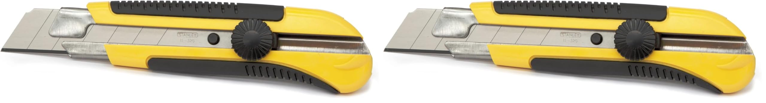 STANLEY Cutter con sistema de bloqueo 25mm, Bi-material Dynagrip, Portacuchillas, Resistente a la corrosión, Cuchilla incisora de 7 segmentos, Suministrado con 1 cuchilla, 0-10-425 (Paquete de 2)