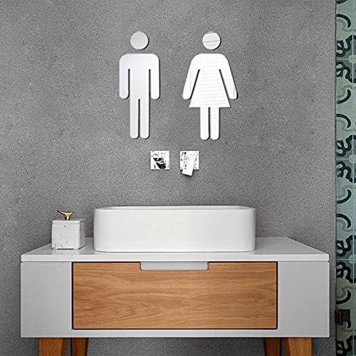 WYBXZ Acrylic Mirrors Sign for Loo Toilet Bathroom Livingroom Wall Decor WC Man Woman Removable Wallpaper Restroom Symbol Sign Mirror Set for Public Toilet Washroom Wall Sticker (Black)