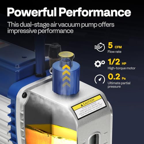 Image of VIVOHOME 1 /2 HP 5 CFM 2 Stage A2L HVAC Vacuum Pump, Sparkless Motor for R32 R1234yf R454B R134a R22 R410a Systems, Auto AC Vacuum Pump for Air Conditioner Servicing with 2 Oil Bottles