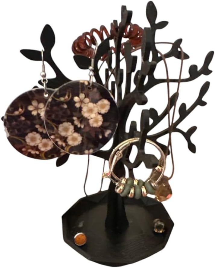 Jewelry Tree Organizer – Necklace, Earring, Bracelet & Ring Holder – Decorative Branch Stand with Tray Base – Personalized Jewelry Storage for Dresser or Vanity (Black) image 3
