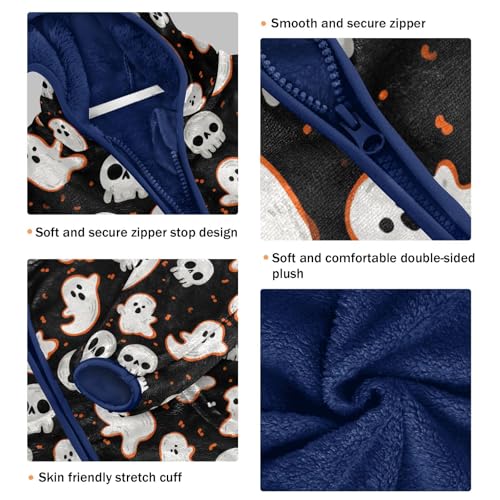 Halloween Ghost Toddler Fleece Jacket Baby Boys Hooded Zipper Long Sleeve Thick Warm Outerwear 3-10 Years3