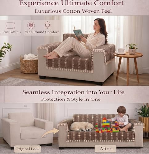 Image of STITCHNEST 'Artisoul Series' Sofa Cover 1 Seater with 2 Hand Rest Covers
