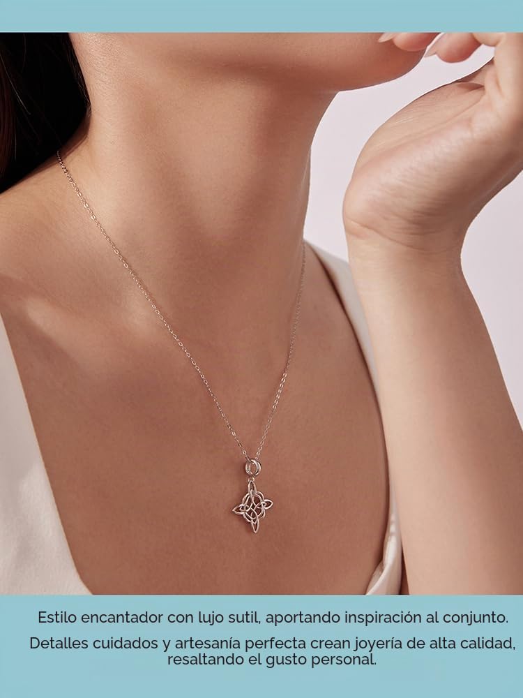 Collar de plata de ley 925 con nudo celta triangular para mujer