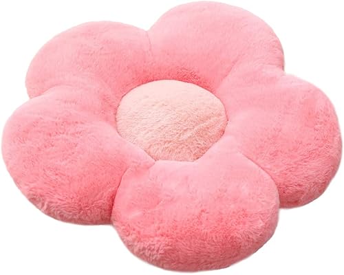 Cojín de felpa con diseño de flores y flores, cojín para el piso, cojín de ocio, cojín para coche, decoración de habitación (15.7 in, rosa)