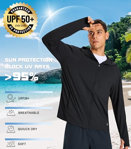 Men's UPF 50+ Light Jacket Full Zip Sun Protection Hoodie Quick Dry Athletic Long Sleeve Shirts Hiking Fishing Running3