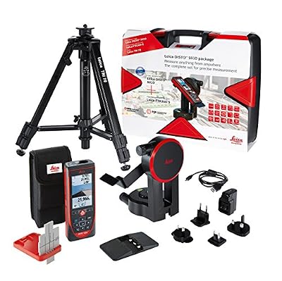 Leica DISTO S910 Pro Pack 984ft Range Laser Distance Measurer Pro Kit, Point to Point Measuring, Hard Case, TRI70 Tripod, FTA360S Adapter, Red/Black