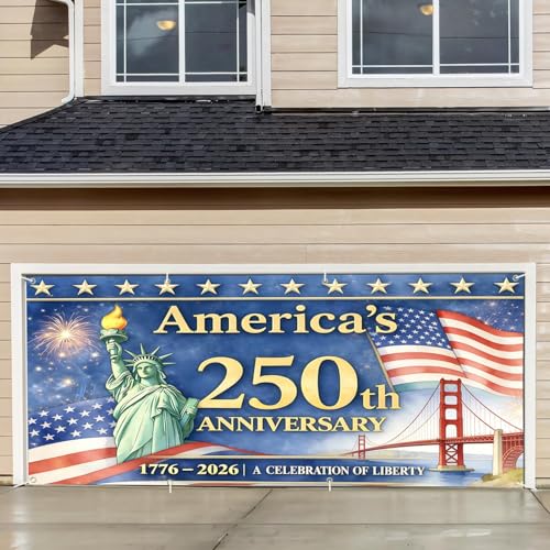 6x13FT Ameri-ca's 250th Anniversary Garage Door Banner, Liberty Statue and