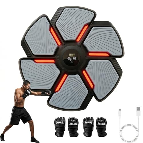 Image of Music Boxing Machine, Smart Bluetooth Punching Trainer Wall Mounted with Boxing Gloves, LED Electronic Boxing Target for Adults, 9 Modes & 9 Speeds Music Punching Machine for Home Gym Workout