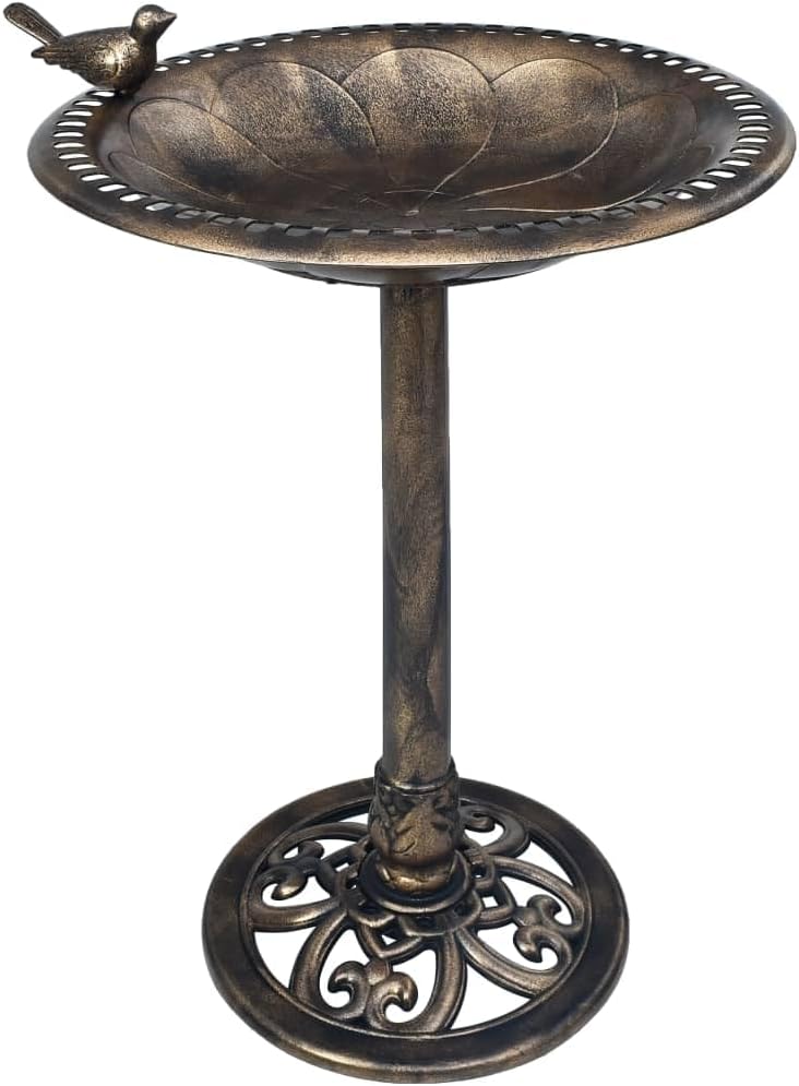 vidaXL Traditional Bronze Bird Bath for Gardens and Balconies Weather Resistant Plastic with Antique Finish Easy to Assemble Lightweight Feeder Water Tray Garden Outdoor Baths Stand