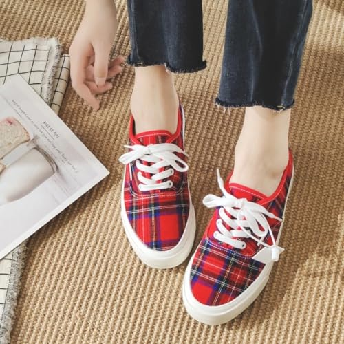 Plaid Canvas Skate Shoes for Women Casual Low Top Spring Style Sneakers4