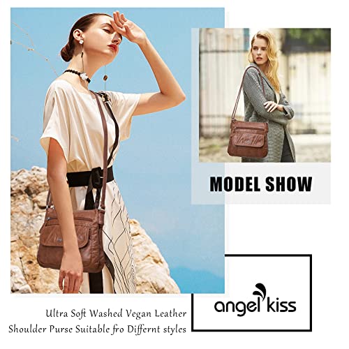 Image of Angelkiss Small Womens Crossbody Bag Leather Shoulder Purse for Women Hobo Bag with Adjustable Shoulder Strap
