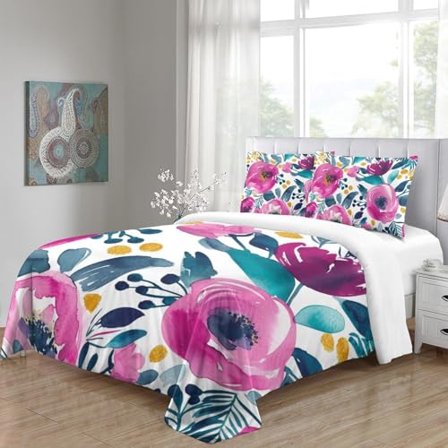 Parure housse de couette fleurs 3D super king size 260x220cm microfibre - 5