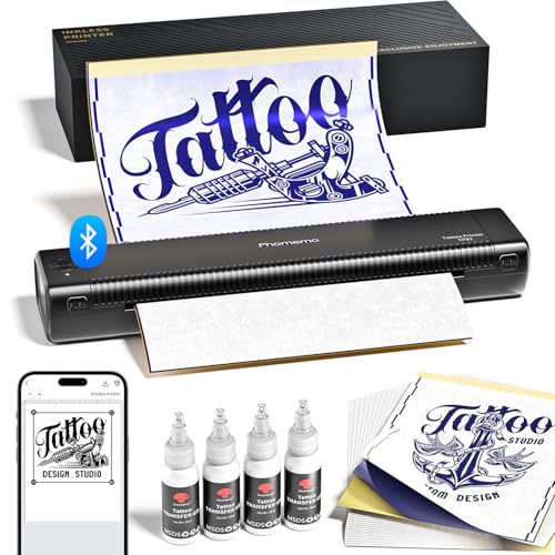 Phomemo TP81 Impresora Tattoo con 4 Gel de Transferencia de Tatuajes, Impresora para Tatuajes con 20 Piezas de Papel de Transferencia, Impresoras Térmica Tattoo Temporales