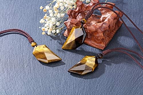 JSDDE Men Natural Tiger Eye Crystal Necklace Faceted Healing Crystals Quartz Gemstone Pendant Necklaces Jewelry