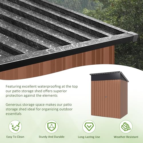 Image of DAUSOLA 5x2.5 FT Outdoor Storage Shed, Metal Garden Tool Shed with Updated Frame Structure and Lockable Doors, Ideal for Backyard Garden Patio Lawn, Brown