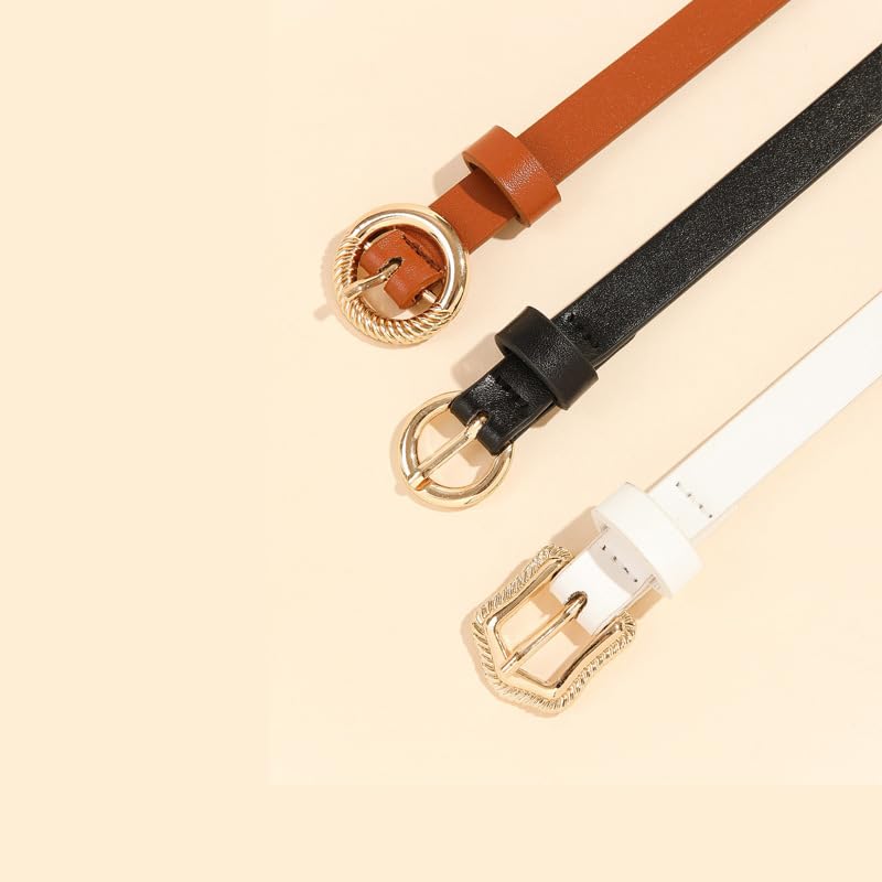 Leather Belts for Women, Set of 3 Stylish Gold Pin Buckle Belt for Jeans, Fashion Gift for Birthday Christmas Mother's Day2