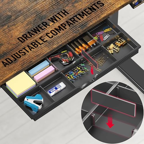 Image of SHW 48-Inch Electric Height Adjustable Standing Desk with Drawer, Memory Preset and Cable Management Tray, Rustic Brown
