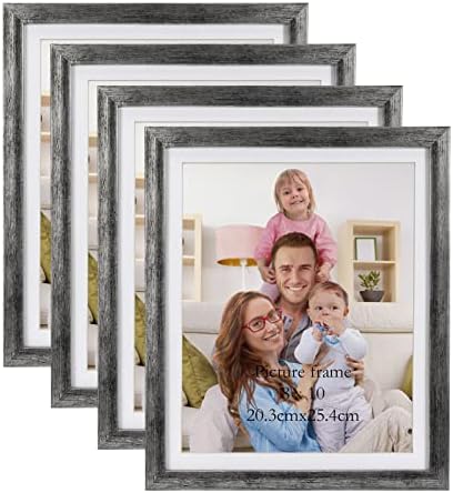 Giftgarden 8x10 Picture Frame Distressed Silver Set of 4, 9x11 Frame for 8”x10” Photo with Mat, Antique Silver Frames for Wall or Tabletop
