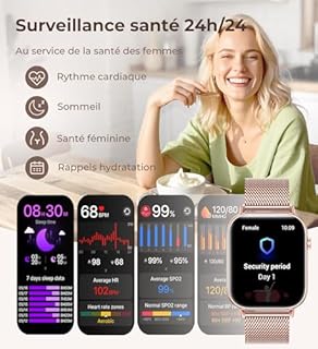 Iaret Montre Connectée Femme, 4 Bracelets, 1.83" Smartwatch, Fonction Féminine, Appels HD, 110+ Modes Sport, Podometre, Moniteur Cardiaque 24h/SpO2/Sommeil, Compatible iPhone/Android, Cadeau, Or Rose