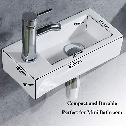 Gimify Bathroom Corner Sink Wall Hung Basin Rectangular Wall Mounted Small Cloakroom Sink Ceramic Modern in White - Faucet & No Overflow Drain Included