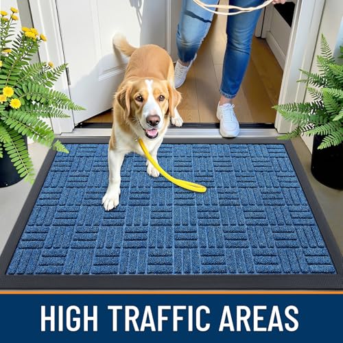 Image of OLANLY Front Door Mat Outside Entrance 29.5x17, Absorbent, Heavy Duty Sturdy Natural Rubber Doormat Indoor Outdoor, Non-Slip, Stain and Fade Resistant, Low Profile Floor Mat for Entryway, Ocean Blue