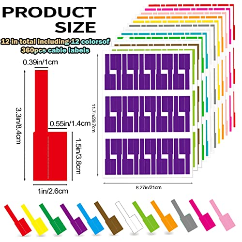 12 Sheet 360 Pcs Cable Labels Tags For Cable Management, Ytpzcl Colorful Waterproof Cord Labels Tags For Electronics, Self Adhesive Tear Resistant Wire Labels For Laser Printer And Handwriting #TOP1