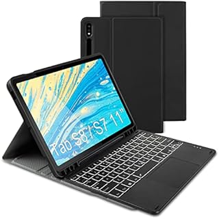 Backlit Touchpad Keyboard Case for Samsung Galaxy Tab S8/ S7 11-Inch, Case with Keyboard UK Layout and Trackpad for Samsung Galaxy Tab S8 2022(SM-X700/X706)/ S7 2020 (SM-T870/SM-T875), Black