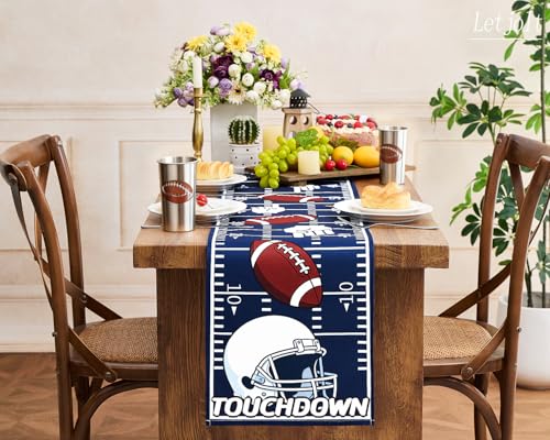 Letjolt Touch Down Table Runner American Football Fans Table Runner Rugby Sport Birthday Party Table Decoration Home Dinning Decor, Blue 72 Inch