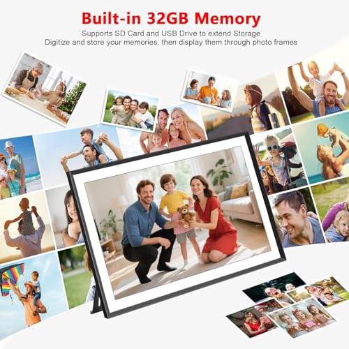 Image of 15.6 Inch Large Digital Photo Frame, Digital Picture Frame WiFi, IPS HD Touch Screen 32GB Storage Photo Frame with Auto-Rotate Instant Share Photo /Video Sharing via Frameo App, Gift for Mom