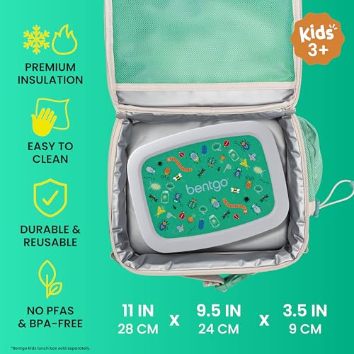 Image of Bentgo Kids Lunch Bag - Durable, Double-Insulated Lunch Bag for Kids 3+; Holds Lunch Box, Water Bottle, & Snacks; Easy-Clean Water-Resistant Fabric & Multiple Zippered Pockets (Bug Buddies)