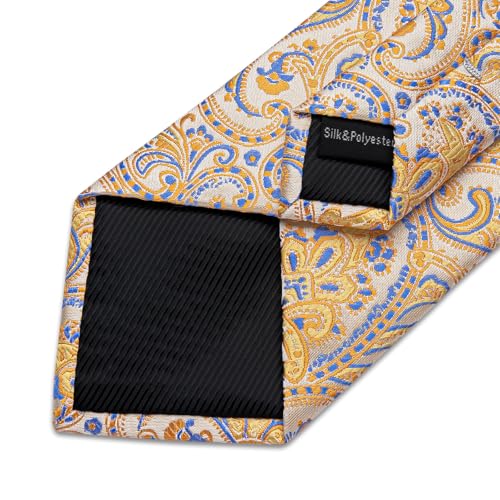 Image of DiBanGu Mens Paisley Tie Sets Silk Jacquard Woven Floral Necktie and Pocket Square Cufflinks Wedding Business Party