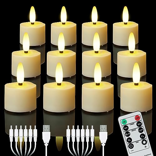 ZIYOUDOLI 12pcs USB Rechargeable Tea Light Led Candles Flickering Flameless Tea Lights with Remote Control and 4/6H Timer