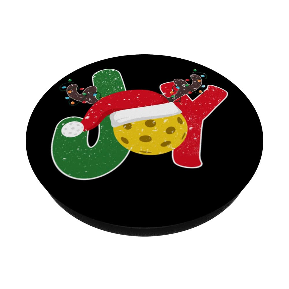 Christmas Pickleball Joy Reindeer Santa Pickleball Player PopSockets Swappable PopGrip, Black - Image 2
