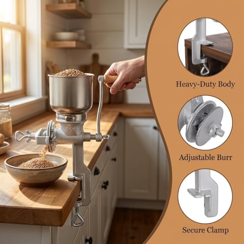 Image of NicBex Manual Grain Mill, 7.5lb Cast Iron Flour Mill Grinder (Silver）