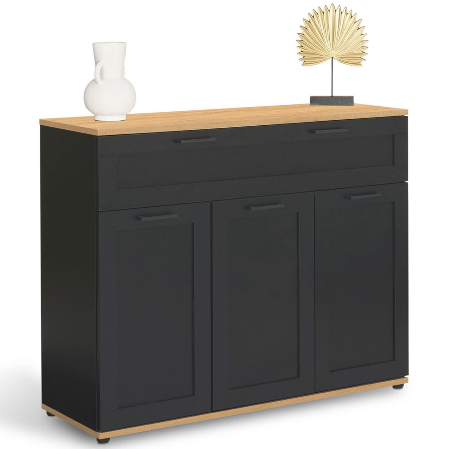 IDMarket - Buffet 100 cm VITO 3 Portes et 1 tiroir Noir et Plateau Bois