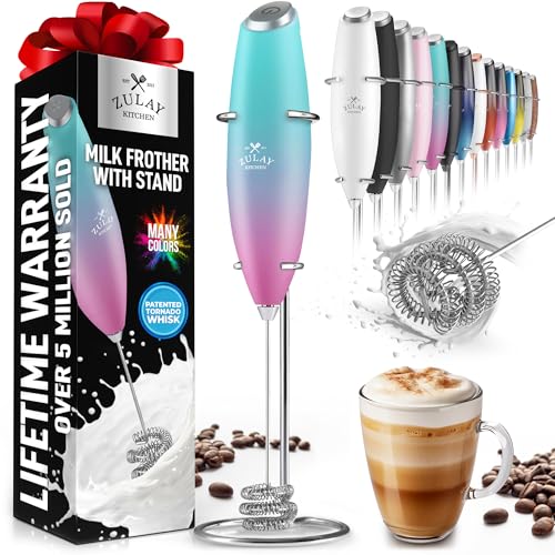 Image of Zulay Powerful Milk Frother for Coffee with Upgraded Titanium Motor - Handheld Electric Whisk, Milk Foamer, Mini Mixer & Coffee Blender for Frappe, Latte, Matcha, No Stand - Teal Pink Fade