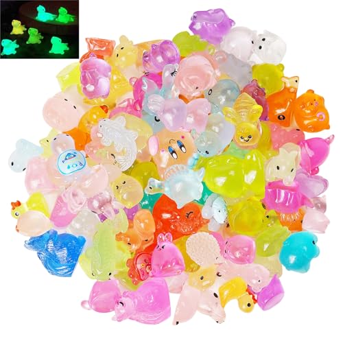 150 Stück Mini Harz Tiere, Miniatur Leuchtende Figuren, Bunte Kleine Tierfiguren Winzige Tiere Ornamente für Miniatur Landschaftsgärten Bonsai Aquarien Hausgartendekoration (Zufälliger Stil)