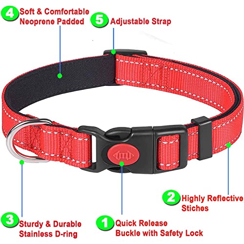ATETEO Reflective Dog Collar with Safety Locking Buckle and Soft Neoprene Padded - Image 2