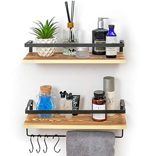 Anna Stay Floating Wall Shelves, Set of 2, Decorative Wall-Mounted Shelving for Living Room Decor, Bathroom Towels, or Bedroom Decorations, Premium Cotton Towel and Hardware