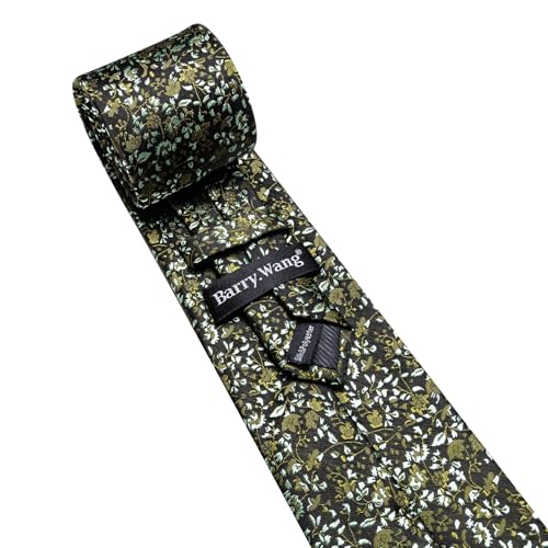 Image of Barry.Wang Floral Ties for Men Flower Necktie with Tie Clip Formal