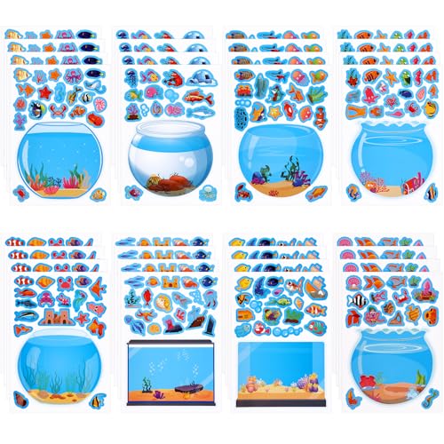 Lyreh 32pcs Sea Animal Sticker, Funny Ocean Life Stickers Scene Under The Sea Marine Creature Fish Decal Practical DIY Craft Supplies for Kid Classroom Activities Summer Theme Parties Birthday (Blue)