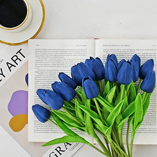 Image of ONLY ART Artificial Navy Blue Tulips 20 Pcs - 13.5 Inch PU Faux Flowers with Bendable Stems for Home Decor, Wedding Centerpieces, DIY Floral Arrangements, New Year and Valentine's Day